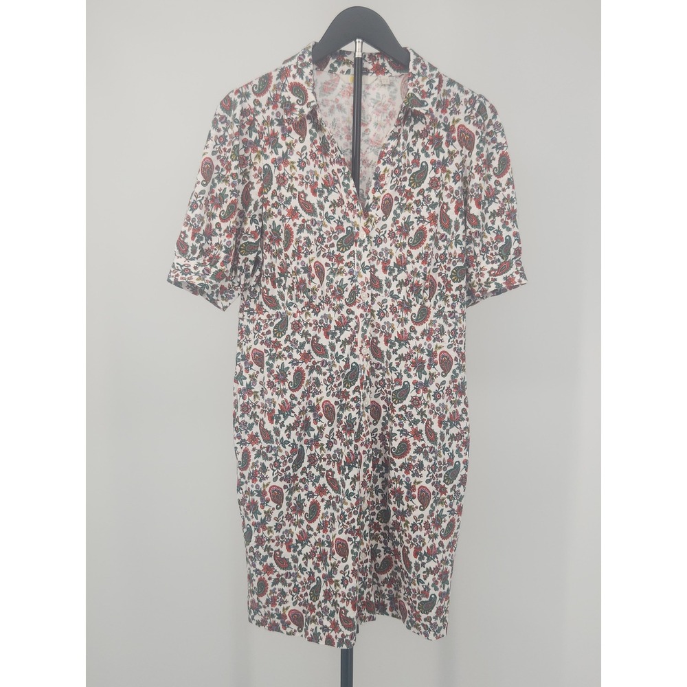 Boden Womens Paisley Floral Jersey Shirt Dress White Red Blue US 8R UK 12R